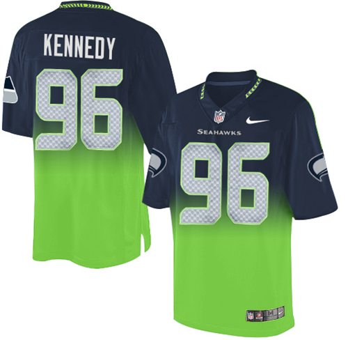 Nike Seahawks #96 Cortez Kennedy Steel Blue/Green Men's Stitched NFL Elite Fadeaway Fashion Jersey - Click Image to Close